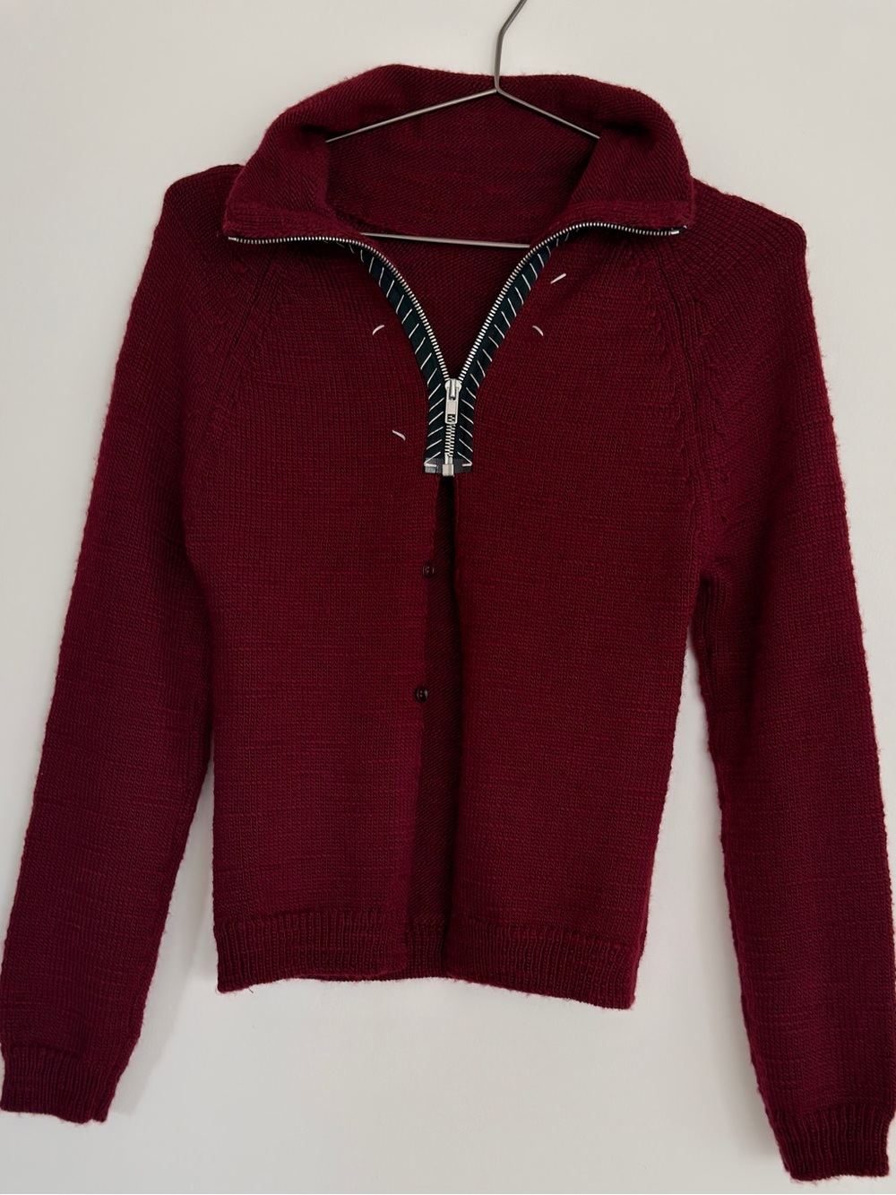 MAISON MARGIELA Wool Knit Quarter Zip Sweater Women's Size M Red - Picture 3 of 5